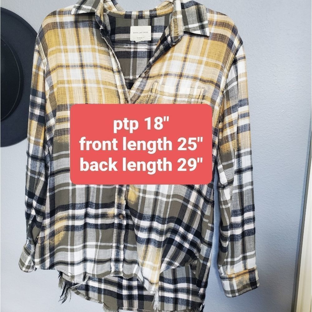 American Eagle oversize yellow green flannel - Picture 5 of 5